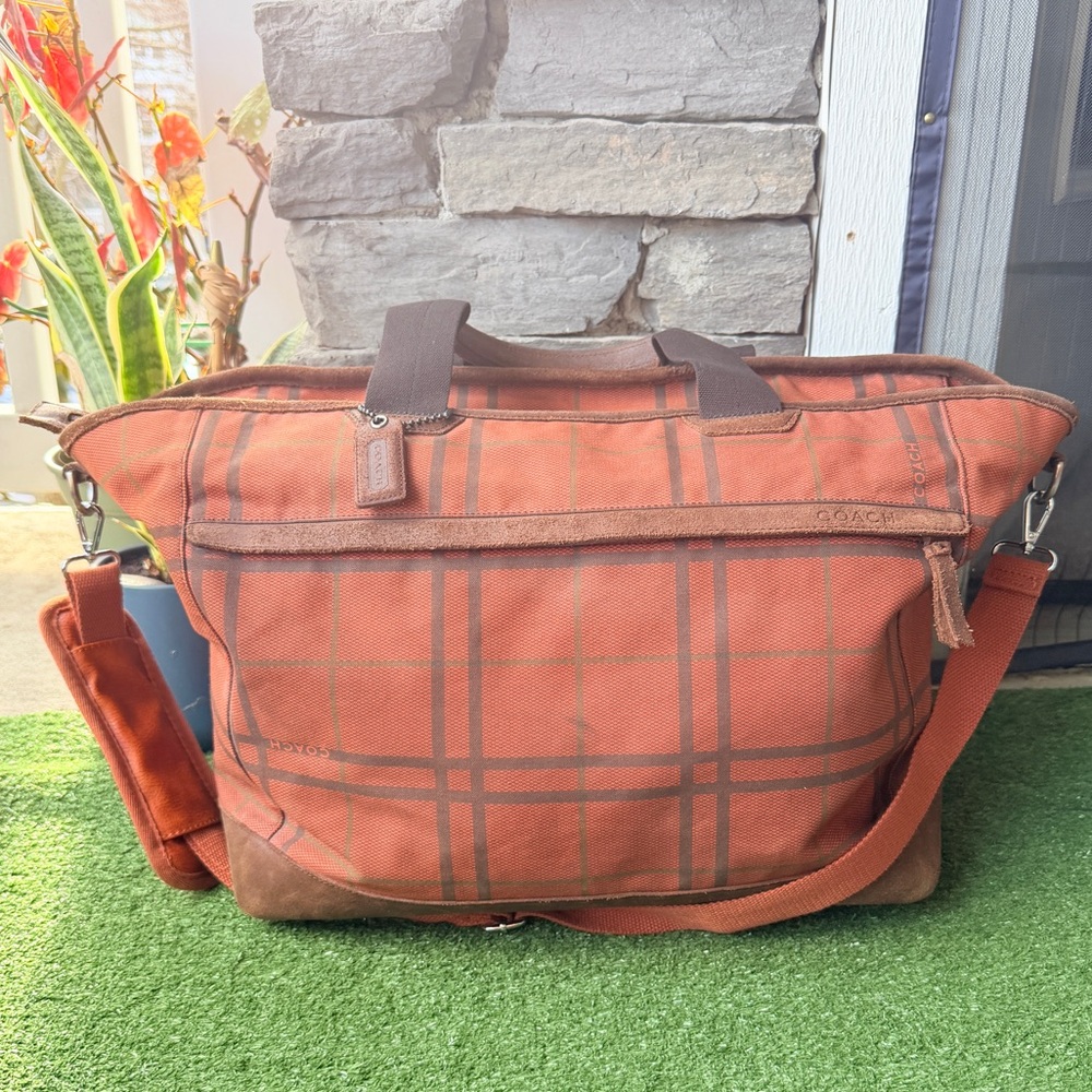 Coach Camden Plaid Fatigue Brown Canvas Tattersall Tote